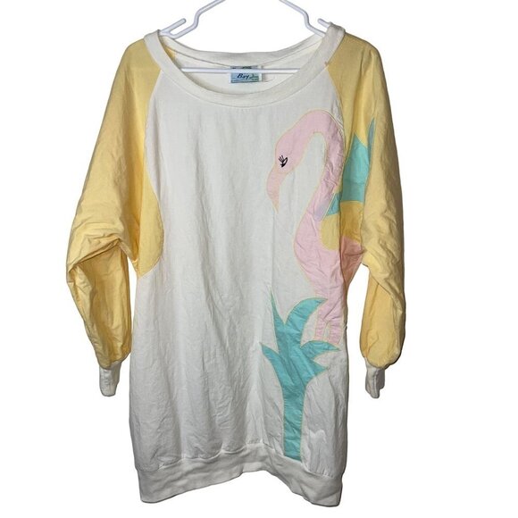 Coco Bay Miami Tops - Coco Bay Miami Vintage Womens Top Size Large White Long Sleeve Flamingo Cotton